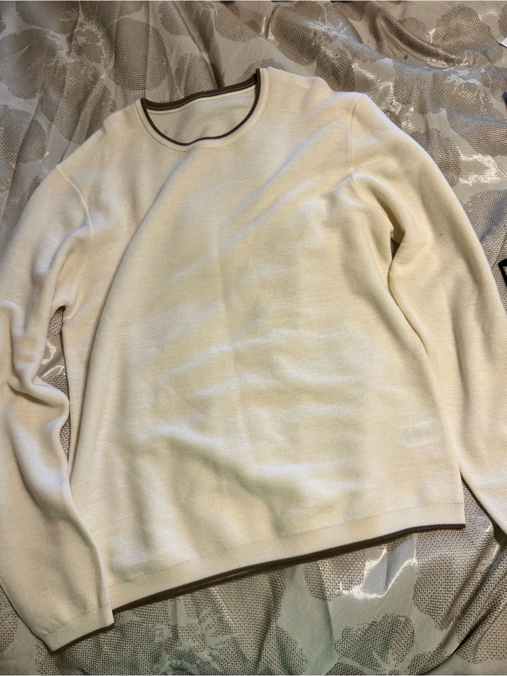 Jack Victor Belvedere Merino Wool Sweater XL Cream Brown Trim